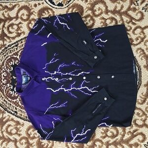 Brooks & Dunn Panhandle Slim Snap Shirt Lightening Print Silver Buttons Y2K 90s